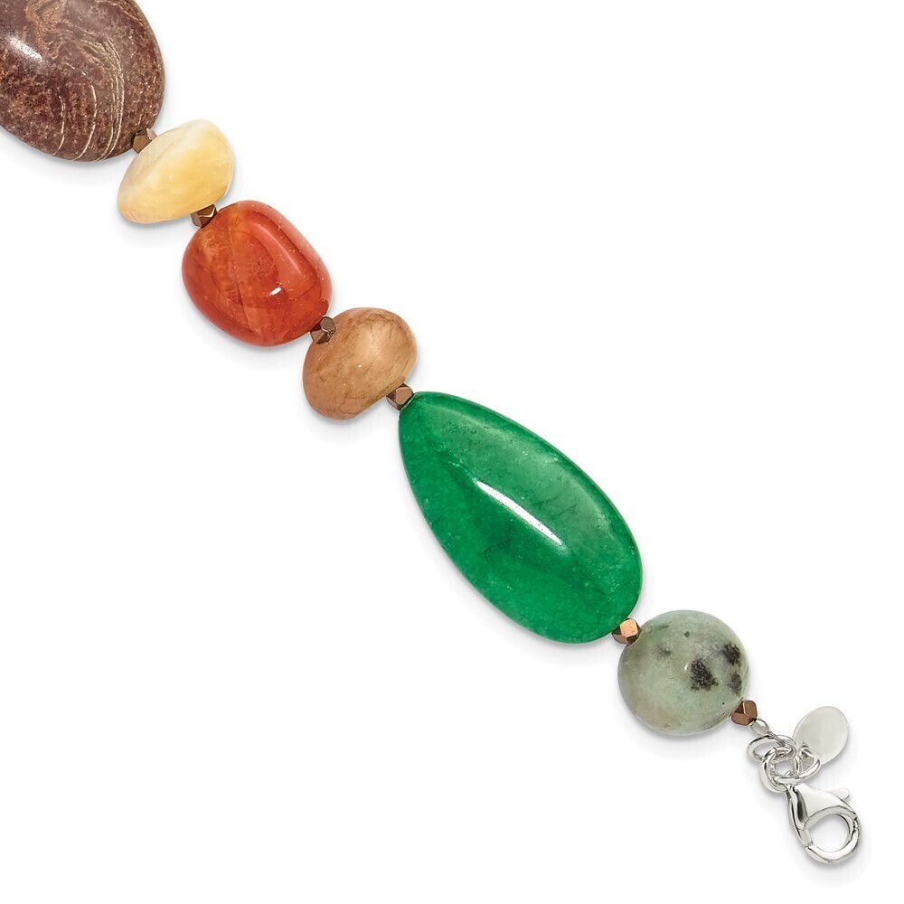 Kazi Luxury Sterling Silver Multi Stone Metallic Yarn 1in ext Bracelet
